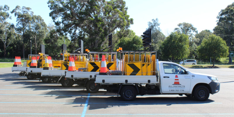 Image shows a group of traffic control utes from ADTM